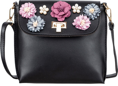 

peaubella Women Casual Black Synthetic Leather Sling Bag