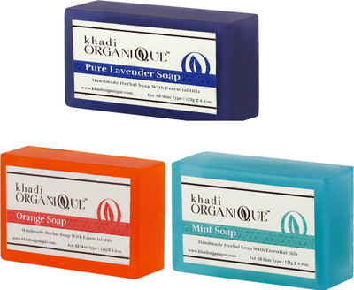 

Khadi Organique PURE LEVENDER SOAP,ORANGE SOAP,MINT SOAP COMBO PACK 375 GM (PACK OF 3)(375 g, Pack of 3)