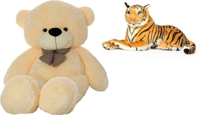 

THE HIGH THINKING TOYS Combo Offer Pack of Two Cream Teddy Bear 3 Feet & Tiger Stuff animal 32 Cm - 90 cm(Cream, Brown), Brown;cream