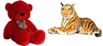 

THE HIGH THINKING TOYS Combo Offer Pack of Two Large Red Teddy Bear 4 Feet & Tiger Stuff animal 40 Cm - 120 cm(Red, Brown), Brown;red
