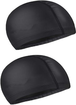 

DALUCI 2 pcs Elastic Waterproof Ears Long Hair Sports Swim Pool Hat for Men & Women Swimming Cap(Black, Pack of 2)