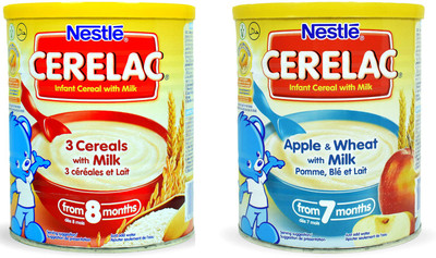

Nestle 3Cereal With Milk 400g + Apple & Wheat With Milk 400g Cereal(800 g, Pack of 2, 1)