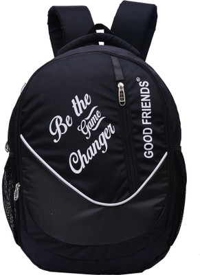 

Good Friends Canvas laptop college Black Waterproof 25 Backpack(Black)
