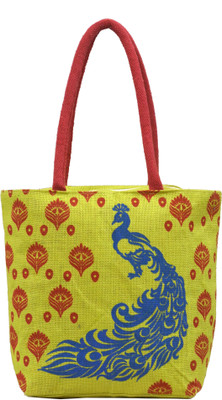

AGGDA Women Waterproof Jute with Full Size Peacock Printed Tote Shoulder Bag Handbag Eco-Friendly with Zip with Inner Pocket … … … Waterproof Lunch Bag(Green, 16 L)