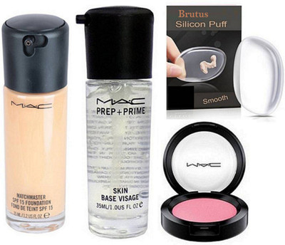 

BRUTUS Silicon Puff, prep+prime skin base visage primer 35ml With Matchmaster Liquid Foundation, Blusher(Set of 4)