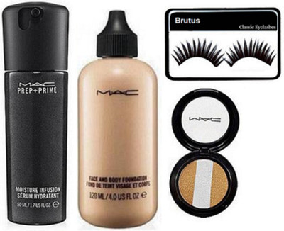 

BRUTUS Eyelashes, Face And Body Foundation, Prep+Prime Moisture Infusion serum, 3 shade Eyeshodow(Set of 4)