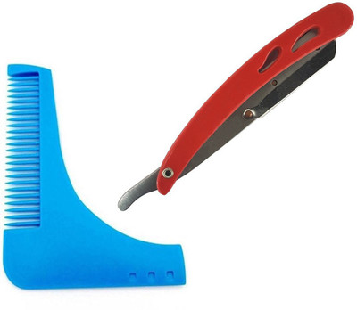 

KYT Beard Comb Styling Grooming blue & Stainless steel razor with Plastic Handle(Set of 2)