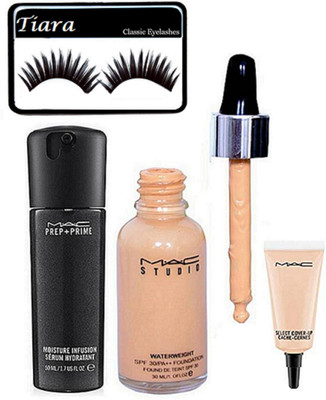 

tiara Eyelashes , Select Cover Up Concealer , Studio water weight Foundation , Infusion Face Serum(Set of 4)
