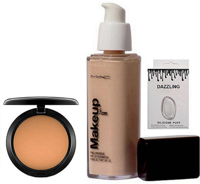 

DAZZLING Silicon Puff & MAkeup Pro LOngwear Foundation & Mac Compect(Set of 3)