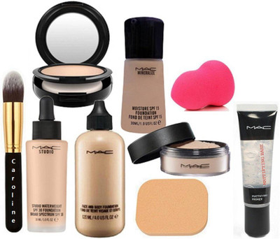 

caroline Make Up Brush, Make Up Applying 2 Sponge Puff, Mac Studio Fix & Loose Powder Compact, Face & Body, Studio Waterweight & Mineralize Moisture Foundation & Mattifying Base Primer(Set of 9)