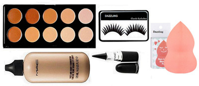 Dazzling Eyeleshes & Face And Body Foundation & 10 Shade Concealer Palette & Stick Kaj(Set of 4)