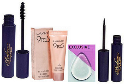 

exclusive Silicon Puff,Eyeliner ,Mascara & 9 to 5 Weightless Mousse Foundation 6gm(Set of 4)