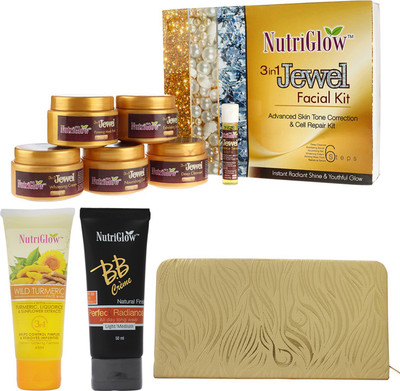 

NutriGlow 3 IN 1 JEWEL FACIAL KIT +WILD TURMERIC FACE WASH + 1 BB CREAM + CLUTCH(Set of 4)