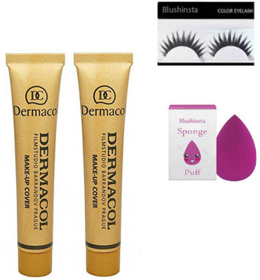

blushinsta combo kit of dermacol sponge puff eyelashes(Set of 4)