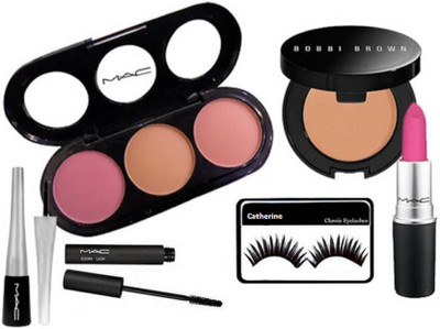 

catherine Eyelashes, 3 Shade Blusher, Liquid Eyeliner And Zoom Lash mascara,,Matte Finish Long Lasting Lipstick,Boobi Brown Concealer(Set of 6)