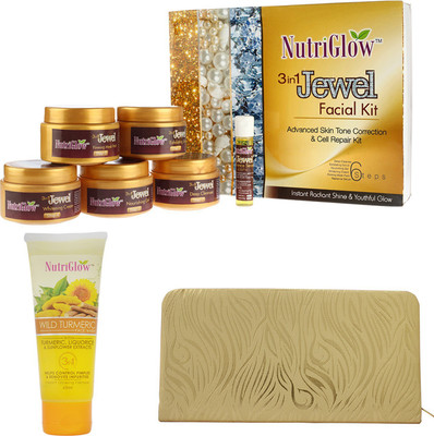 

NutriGlow 3 IN 1 JEWEL FACIAL KIT +WILD TURMERIC FACE WASH+ CLUTCH(Set of 3)