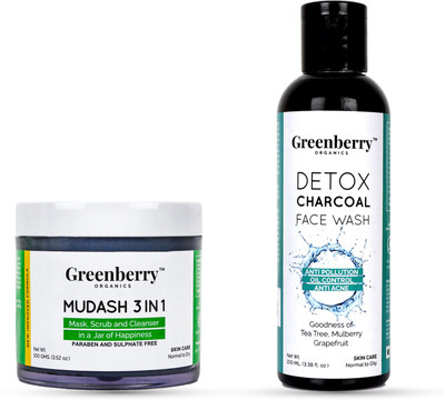

Greenberry Organics Mud Ash 3 IN 1 Face Cleanser, Scrub & Mask Combo with Daily Detox Charcoal Face Wash Summers (200 GMS)(Set of 2)