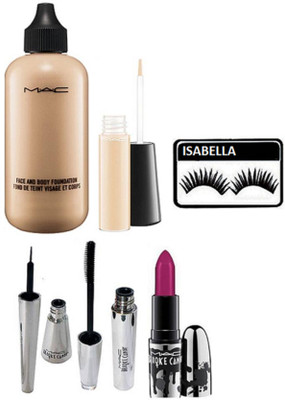 

ISABELLA Eyelashes,Mac Face & Body Foundation,Brooke Candy Lipstick , Mascara,Eyeliner With Mineralize Concealer(Set of 6)