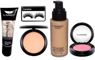 

caroline Eyelashes, Compact, Waterweight Foundation, Blusher With Mattifying Base Primer(Set of 5)