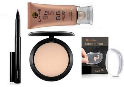 

BRUTUS Silicon Puff, 9 to 5 bright benefit cream, compact & Pencil Eyeliner(Set of 4)