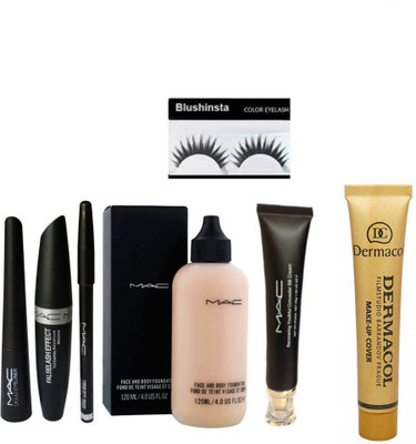 

blushinsta combo kit of eyeliner eyebrow pencil eyemascara foundation eyelashes bb cream dermacol(Set of 7)