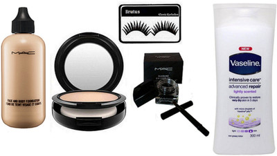 

BRUTUS Eyelashes, Face And Body Foundation, Studio Fix Compact, Fluidline Eye-liner Gel, Intensive Care Advanced Repair Bodylotion(Set of 5)
