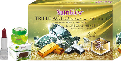 

NutriGlow Triple Action Facial Kit (250+10)g with Alovera Gel (100 g) Free(Set of 3)