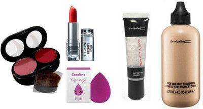 

caroline Sponge Puff With Face And Body Foundation, Mattifying Base Primer, 2 Shade Blusher& 9to5 Enrich Matte Lipstick(Set of 5)