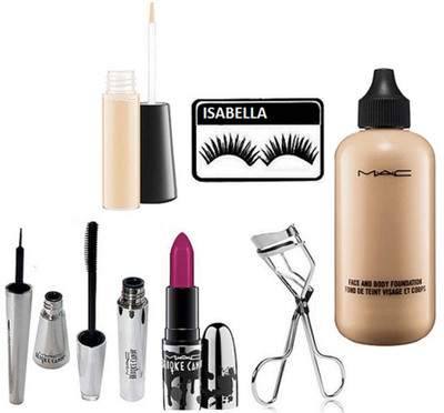 

ISABELLA Eyelashes,Face & Body Foundation, Lipstick , Mascara,Eyeliner ,Mineralize Concealer With Eyelashes Curler(Set of 7)
