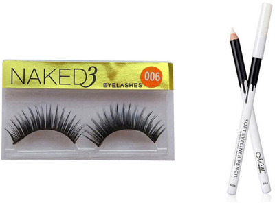 

NAKED3 Combo of Professional Bridal Make Up False Eyelashes 006 and White Eye Pencil(Set of 2)