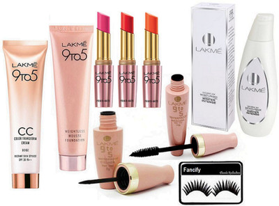 

fANCIFY Eyelashes,Lakme 9 to 5 Weightless Mousse Foundation,CC Cream,Eyeliner,Mascara,Primer+Matte Lipstick(pack Of 3),lakme Maximum moisture Winter Intense Body lotion(set of 9)(Set of 9)