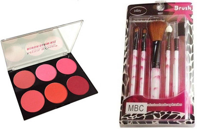 

jollity Make Up Brush Set of 5 And Miss Rose Make Up Glow Kit Of 6 Shades(Set of 2)