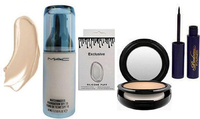 

Exclusive Silicon Puff & Matchmaster Foundation Compact & Padma Eyeliner(Set of 4)