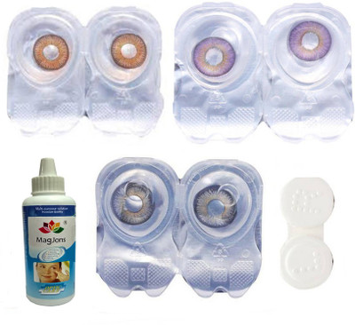

Magjons 3 Pair Violet, Green, Grey Monthly Contact Lens(0, violet, Grey, honey, Pack of 3)