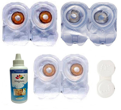 Magjons 3 Pair Grey, Brown, Honey Monthly Contact Lens(0, Brown, Grey, Honey, Pack of 3)
