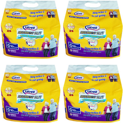 

Lifree ADULT PANT STYLE DIAPERS, SIZE MEDIUM, 10 PCs. PACK, SET OF 4 PACKS, FOR WAIST SIZE 24-33 INCHES - M(40 Pieces)