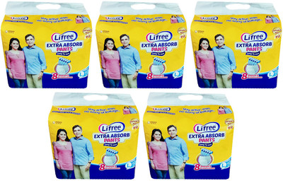 

Lifree ADULT PANT STYLE DIAPERS, SIZE LARGE, 10 PCs. PACK, COMBO OF 5 PACKS, FOR WAIST SIZE 30-39 INCHES - L(50 Pieces)
