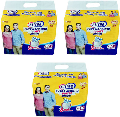 

Lifree ADULT PANT STYLE DIAPERS, SIZE XL, 10 PCs. PACK, COMBO OF 3 PACKS, FOR WAIST SIZE 35-49 INCHES - XL(30 Pieces)