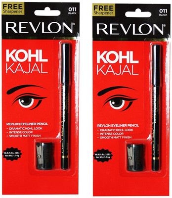 

Revlon Kohl Kajal Eye Liner Pencil, Black, Free Sharpner (Pack of 2) 1.14 g(KOHL KAJAL)