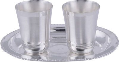 

Shreeng Shreeng Silver Plated Mayuri Glass Set With oval Tray 3 Pcs. ( 17cmx21cmx8cm) Glass Tray Serving Set(Pack of 3)