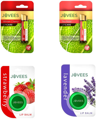 

Jovees Winter Cherry Lip Care-4.5g & Tea Rose Lip Care-4g & LIp Balm-Strawberry & Lip Balm-Lavender. Winter Cherry, Tea Rose(Pack of: 4, 4.5 g)
