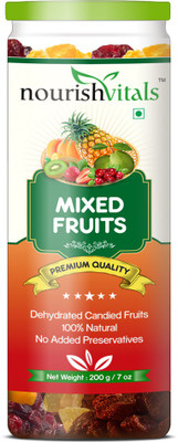 

NourishVitals Mixed Dried Fruits (Dehydrated Fruits) Almonds, Gooseberry, Apricots, Cranberries(200 g, Plastic Bottle)