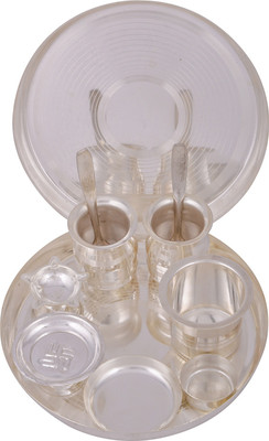 

Shreeng Silver Plated 8" Jain Thali Set Stainless Steel(Silver)