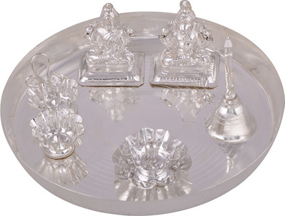 

Shreeng silver plated ganesh laxmi pooja plate (8") 6pcs. Stainless Steel(6 Pieces, Silver)