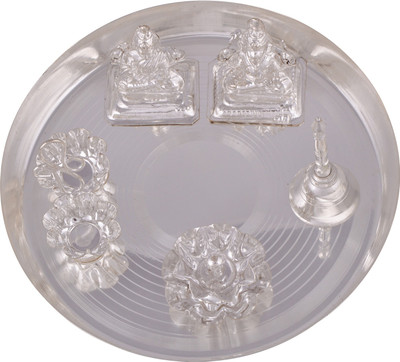 

Shreeng silver plated ganesh laxmi pooja plate (8") 6pcs. Stainless Steel(Silver)