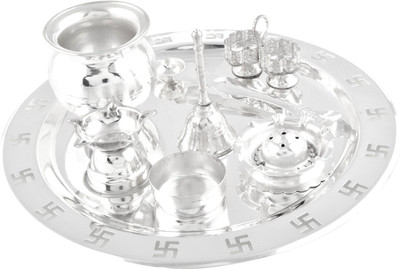 

Shreeng Silver Plated Swastika Pooja Set 8 Pcs. ( 22cmx22cmx7cm) Stainless Steel(8 Pieces, Silver)