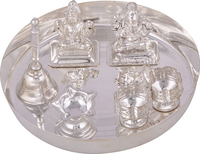 

Ellegent Silver plated small ganesh laxmi pooja plate (6") 6pcs. Silver Plated(7 Pieces, Silver)