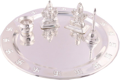 

Shreeng Silver Plated New GL Swastika thali 5 Pcs. Stainless Steel(5 Pieces, Silver)