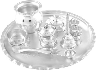 

Ellegent 8 inchi Pooja Set 8 Pcs. ( (20cmx20cmx7cm) Silver Plated(9 Pieces, Silver)