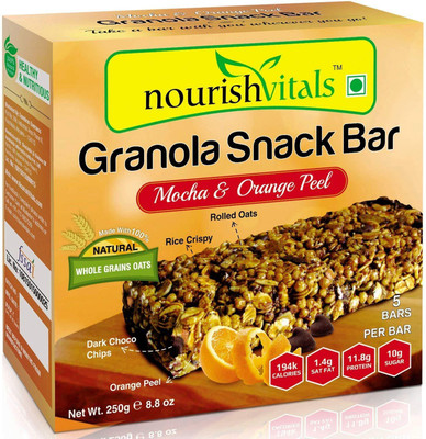 

NourishVitals Granola Snack Bar - Mocha & Orange Peel (5 Bars) - High in Energy, Protein Energy Bars(250 g, Mocha & Orange Peel)